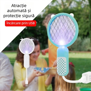 Ucigaș electric pentru țânțari – dual funcțional, reîncărcabil, cu priză UV mov, baterie până la 800 mAh, autonomie 12–24 h