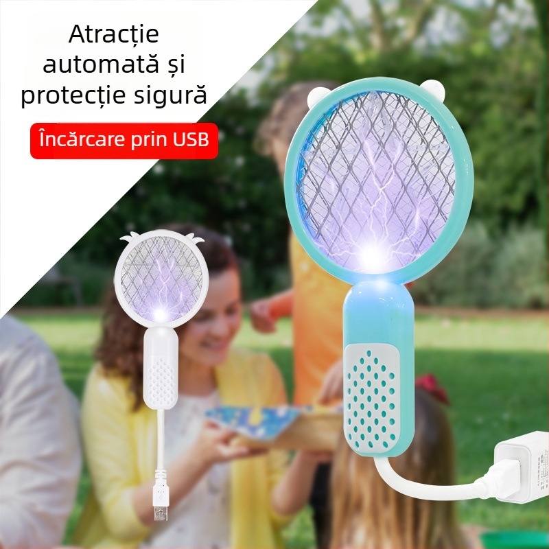 Ucigaș electric pentru țânțari – dual funcțional, reîncărcabil, cu priză UV mov, baterie până la 800 mAh, autonomie 12–24 h