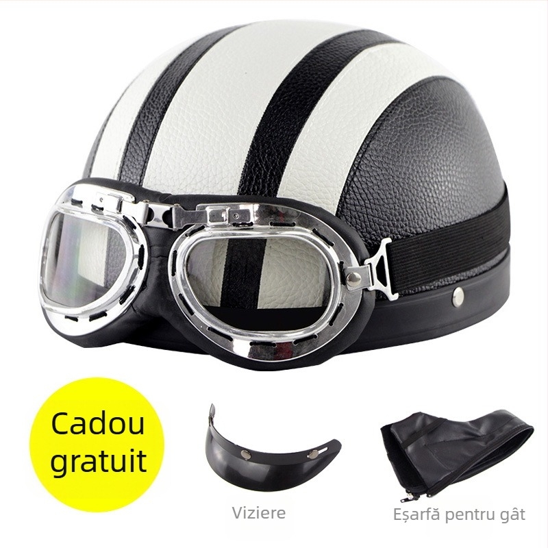 Casca Cyclegear pentru ciclism, tip half-shell, protecție împotriva vântului și razelor UV, model cu dungi, material PU skin + carcasă PP, unisex, adult, logo imprimat