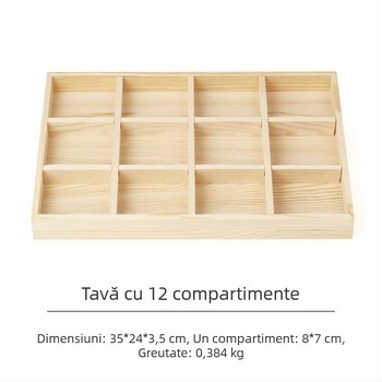 Tavă de afișaj din lemn de pin cu 12 compartimente, un singur nivel, design minimalist de înaltă calitate