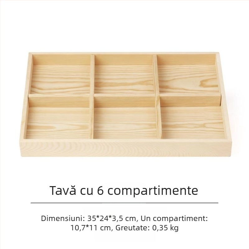Tavă de afișaj din lemn de pin cu 12 compartimente, un singur nivel, design minimalist de înaltă calitate
