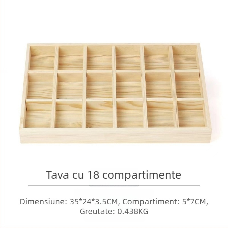 Tavă de afișaj din lemn de pin cu 12 compartimente, un singur nivel, design minimalist de înaltă calitate