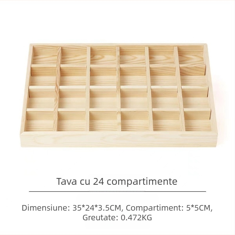 Tavă de afișaj din lemn de pin cu 12 compartimente, un singur nivel, design minimalist de înaltă calitate