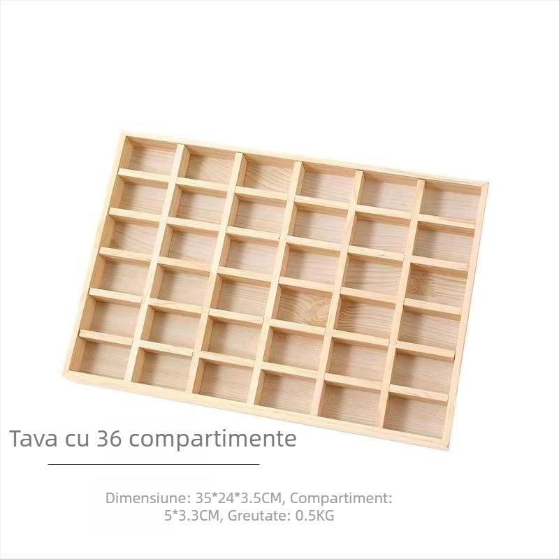 Tavă de afișaj din lemn de pin cu 12 compartimente, un singur nivel, design minimalist de înaltă calitate