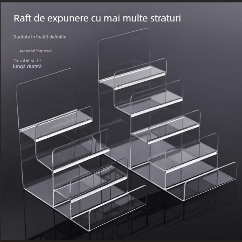 Raft pentru bijuterii din acril – suport de afișaj pentru portofele, design în stil scară, mai multe niveluri (1–7)