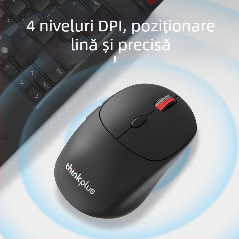 Lenovo ThinkPlus WL300 mouse optic fără fir 2.4G, 2400 DPI, 3 butoane, USB, compatibil cu PC desktop