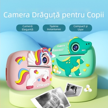 Cameră foto instant pentru copii, cu camere frontale și spate duale, ecran LCD 2,4 inchi, 24MP, imprimare termică, stocare pe card TF