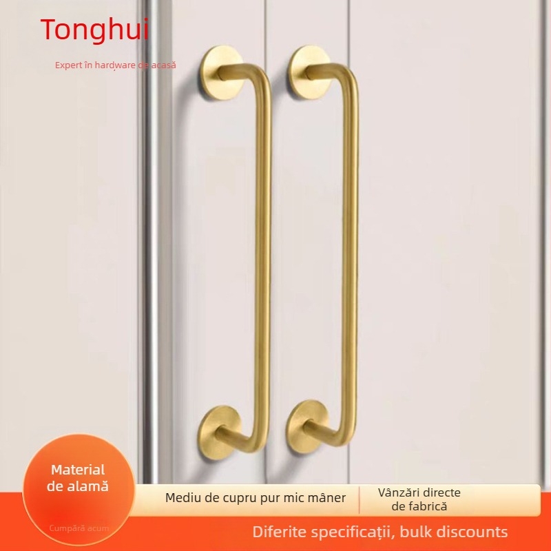 Mânere pentru ușa dulapului, model G119, alamă periată, stil modern minimalist