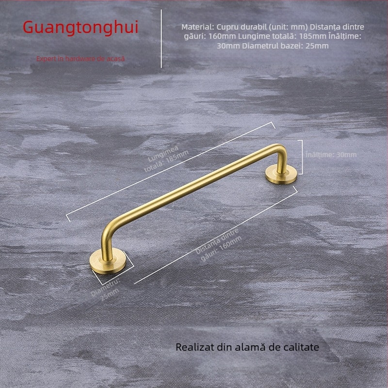 Mânere pentru ușa dulapului, model G119, alamă periată, stil modern minimalist