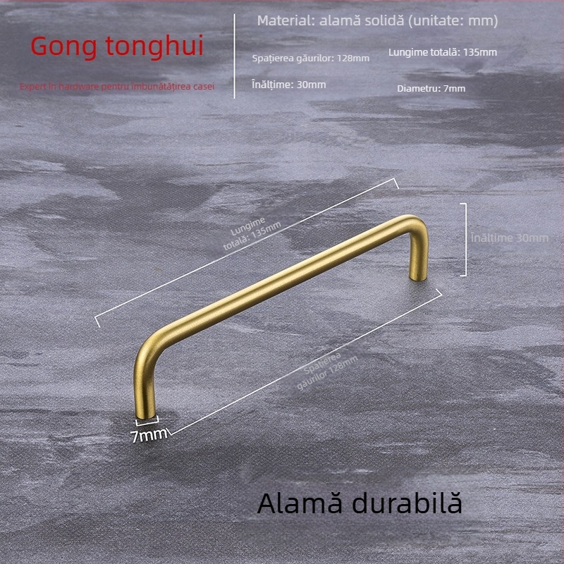 Mânere pentru ușa dulapului, model G119, alamă periată, stil modern minimalist