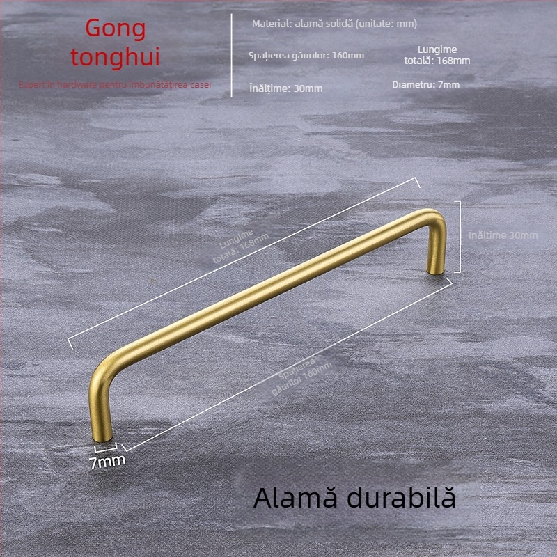 Mânere pentru ușa dulapului, model G119, alamă periată, stil modern minimalist