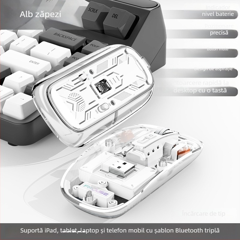 Mouse Bluetooth M133 cu trei moduri, silențios și reîncărcabil, 2400dpi, USB, 5 butoane, 2.4GHz wireless, rază de 10m