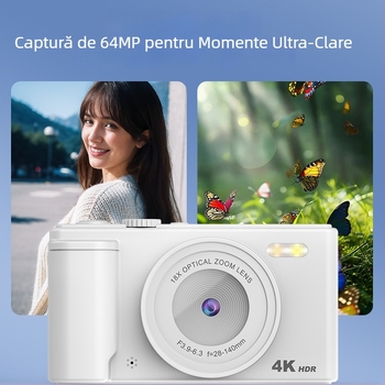 Cameră fără oglindă cu senzor CMOS, obiectiv periscop, ecran rotativ, rezoluție 1280x1024, stocare pe card TF