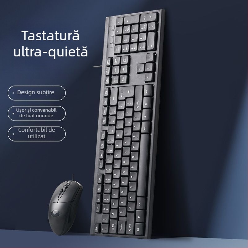 Set tastatură și mouse cu fir – tastatură mecanică, interfață USB, fără iluminare, fără suport pentru încheieturi, nu este rezistent la apă
