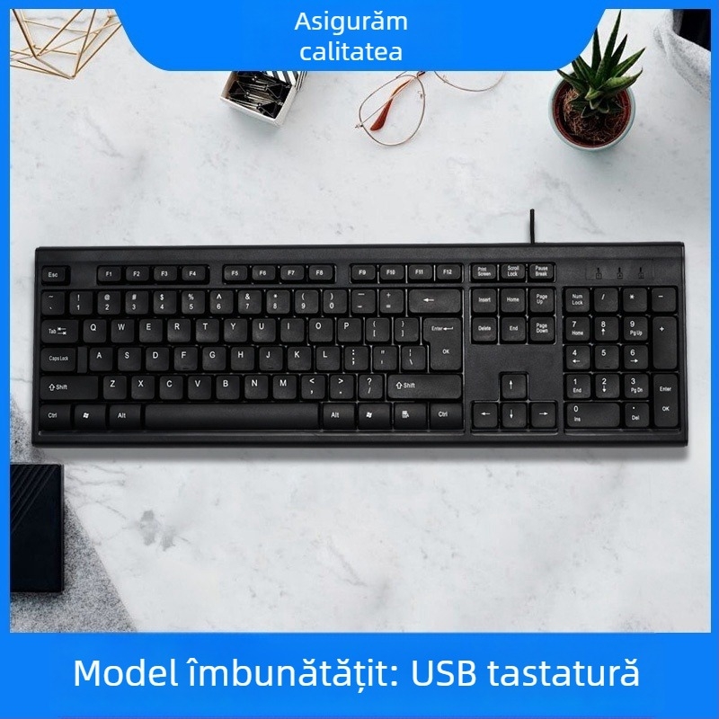 Set tastatură și mouse cu fir – tastatură mecanică, interfață USB, fără iluminare, fără suport pentru încheieturi, nu este rezistent la apă
