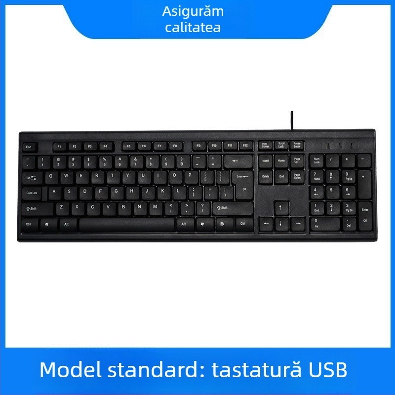 Set tastatură și mouse cu fir – tastatură mecanică, interfață USB, fără iluminare, fără suport pentru încheieturi, nu este rezistent la apă