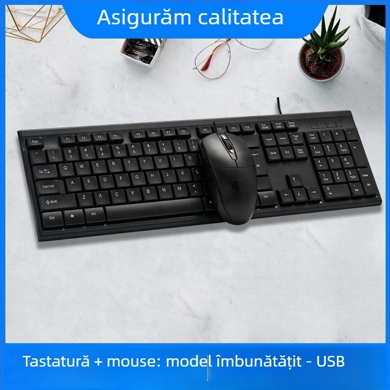 Set tastatură și mouse cu fir – tastatură mecanică, interfață USB, fără iluminare, fără suport pentru încheieturi, nu este rezistent la apă