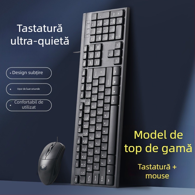 Set tastatură și mouse cu fir – tastatură mecanică, interfață USB, fără iluminare, fără suport pentru încheieturi, nu este rezistent la apă