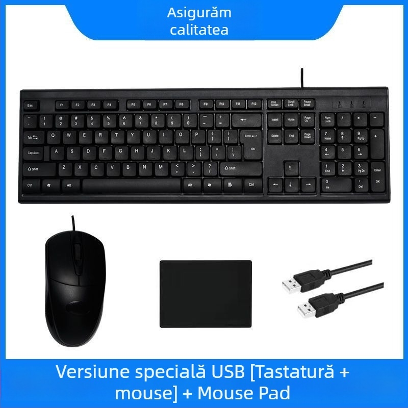 Set tastatură și mouse cu fir – tastatură mecanică, interfață USB, fără iluminare, fără suport pentru încheieturi, nu este rezistent la apă