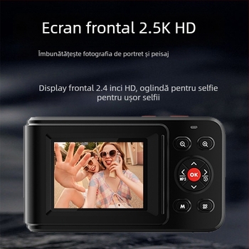 Mini cameră digitală compactă cu zoom digital 16x, ecran LCD de 2,4 inchi, senzor CMOS, USB 2.0 și stocare pe card TF, stabilizare electronică a imaginii