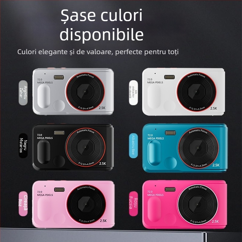 Mini cameră digitală compactă cu zoom digital 16x, ecran LCD de 2,4 inchi, senzor CMOS, USB 2.0 și stocare pe card TF, stabilizare electronică a imaginii
