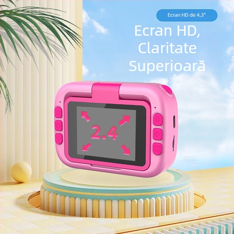 Camera digitală pentru copii cu ecran rabatabil 180°, senzor 1.0 MP, zoom optic 4x, zoom digital 4x, LCD de 2,4 inch