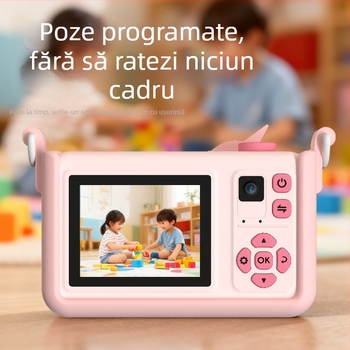 Camera digitală pentru copii, cu obiectiv ultra-wide și design anti-cădere - Zoom optic 3x, ecran LCD de 2,0 inci, 2600 pixeli eficenți, rezoluție maximă 1600x1200