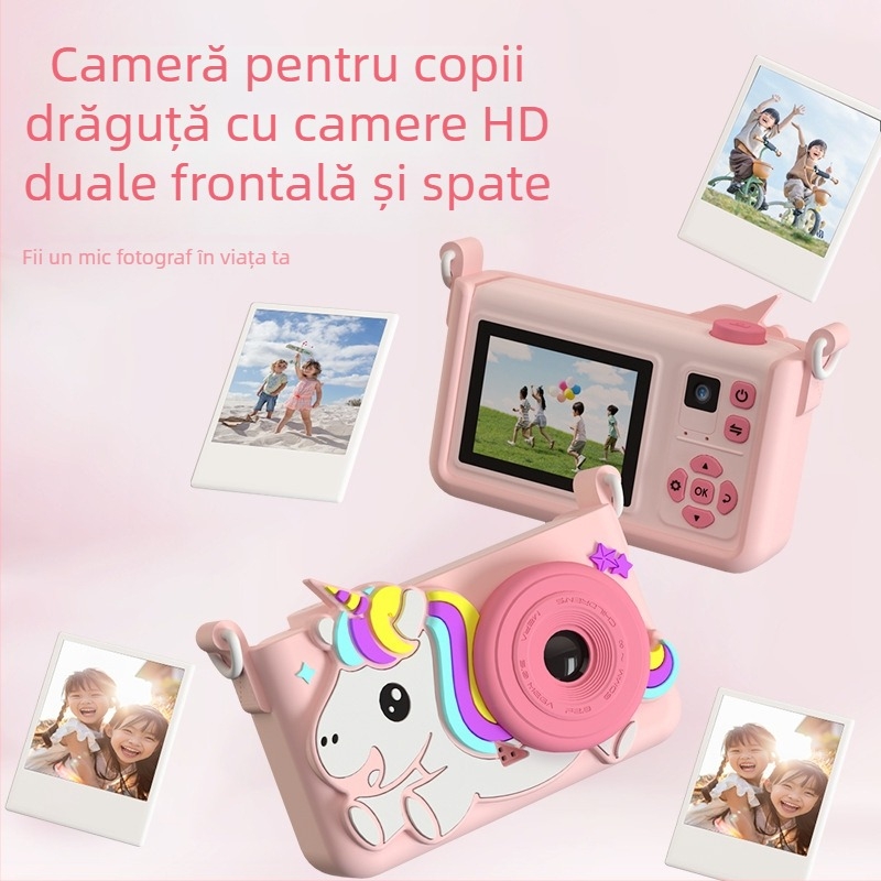 Camera digitală pentru copii, cu obiectiv ultra-wide și design anti-cădere - Zoom optic 3x, ecran LCD de 2,0 inci, 2600 pixeli eficenți, rezoluție maximă 1600x1200