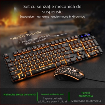 Set tastatură și mouse USB cu cablu, iluminare de fundal, 1000dpi, ergonomic, impermeabil, cablu de 1,5 m