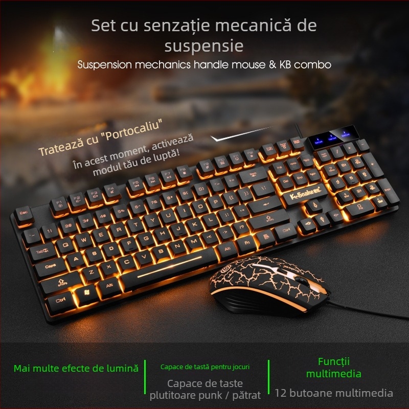 Set tastatură și mouse USB cu cablu, iluminare de fundal, 1000dpi, ergonomic, impermeabil, cablu de 1,5 m