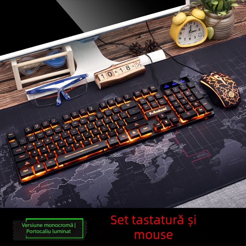 Set tastatură și mouse USB cu cablu, iluminare de fundal, 1000dpi, ergonomic, impermeabil, cablu de 1,5 m