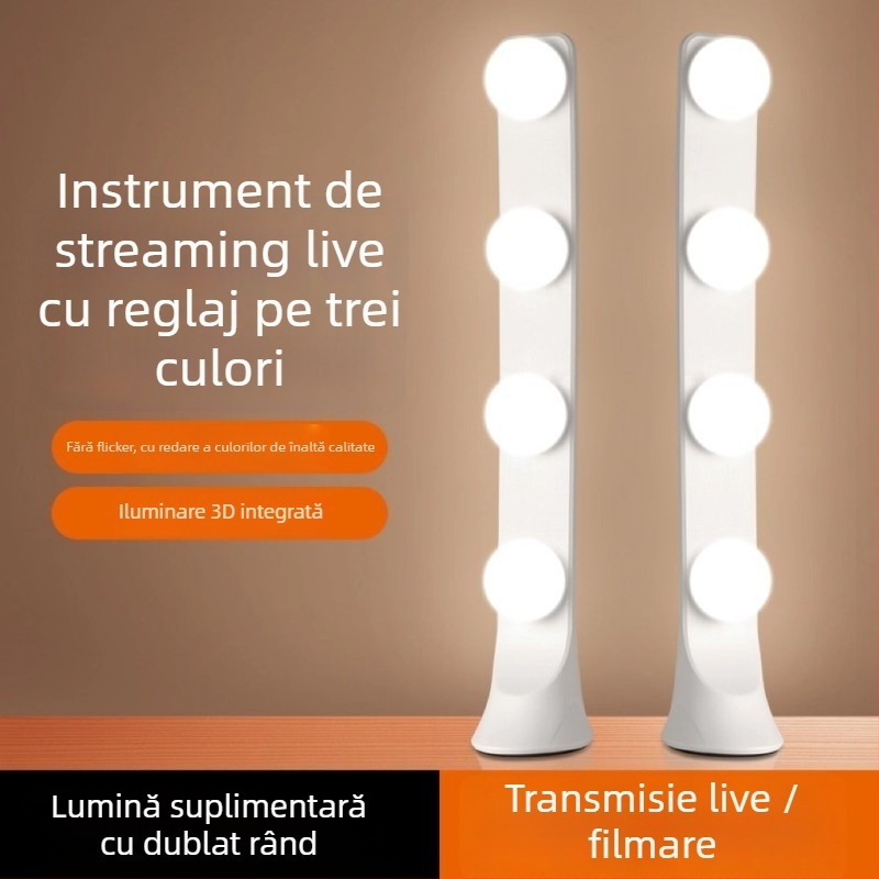 Lumină LED de birou pentru live streaming și fotografie - 10W, 5V/2A, trei temperaturi ale culorii, design integrat cu un singur rând