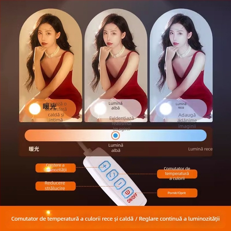 Lumină LED de birou pentru live streaming și fotografie - 10W, 5V/2A, trei temperaturi ale culorii, design integrat cu un singur rând