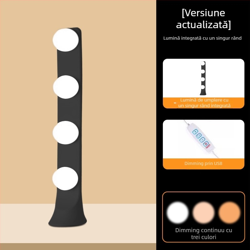 Lumină LED de birou pentru live streaming și fotografie - 10W, 5V/2A, trei temperaturi ale culorii, design integrat cu un singur rând