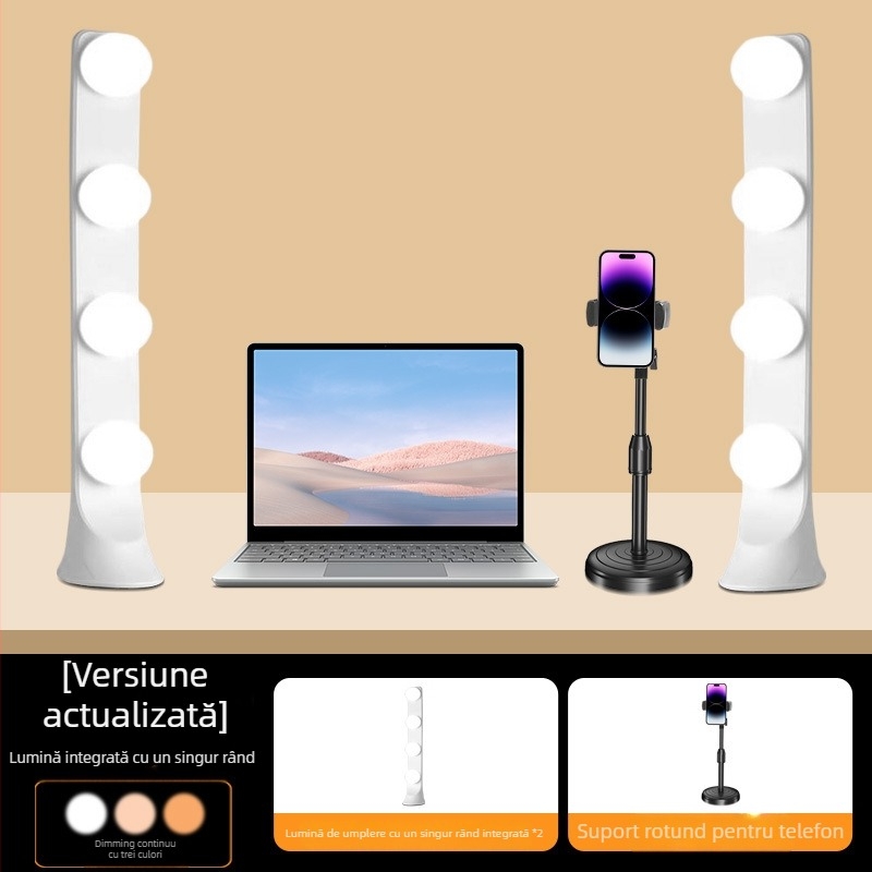 Lumină LED de birou pentru live streaming și fotografie - 10W, 5V/2A, trei temperaturi ale culorii, design integrat cu un singur rând