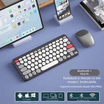 Set Bluetooth fără fir tastatură și mouse, reîncărcabil, interfețe USB pentru tastatură și mouse, senzor optic 1000 dpi, rezistent la apă
