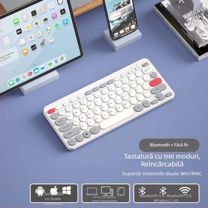 Set Bluetooth fără fir tastatură și mouse, reîncărcabil, interfețe USB pentru tastatură și mouse, senzor optic 1000 dpi, rezistent la apă