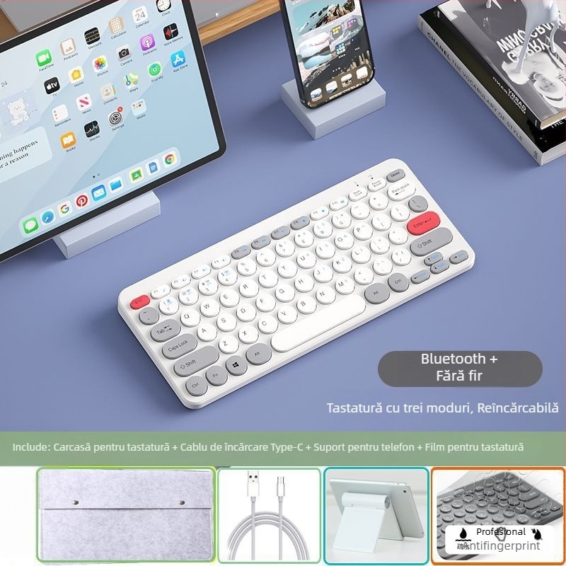 Set Bluetooth fără fir tastatură și mouse, reîncărcabil, interfețe USB pentru tastatură și mouse, senzor optic 1000 dpi, rezistent la apă