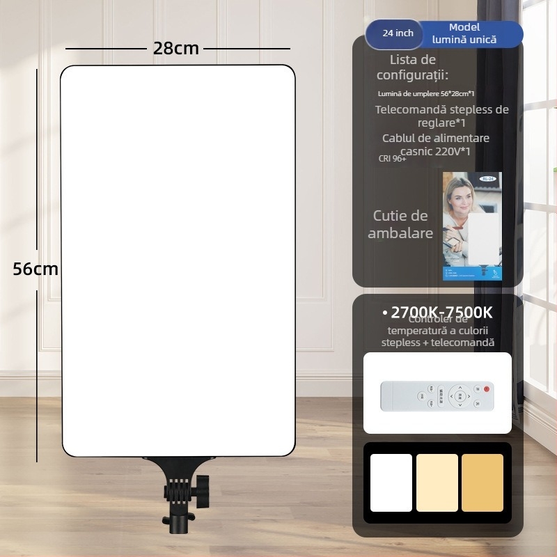 Lumină LED pentru streaming live RL-24, 80W, 220V, sursă LED, trei temperaturi de culoare