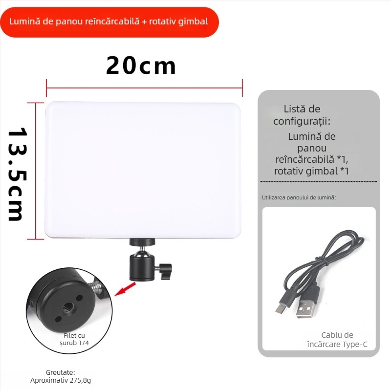 Lumină LED de umplere cu putere 10–50W, alimentare de 5V și trei temperaturi de culoare
