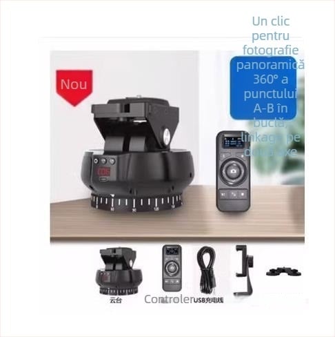 YT1200 Capă pan-tilt electrică cu două axe pentru timelapse și fotografii panoramice, rotație orizontală de 360°, înclinare verticală de 70°, viteză orizontală în 9 trepte, viteză verticală în 9 trepte, greutate 518 g
