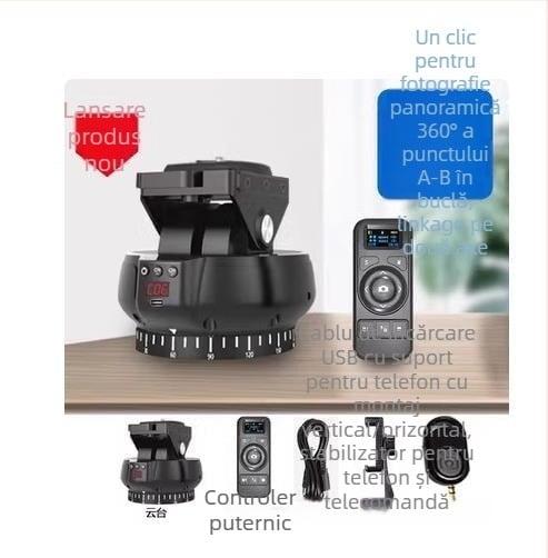 YT1200 Capă pan-tilt electrică cu două axe pentru timelapse și fotografii panoramice, rotație orizontală de 360°, înclinare verticală de 70°, viteză orizontală în 9 trepte, viteză verticală în 9 trepte, greutate 518 g