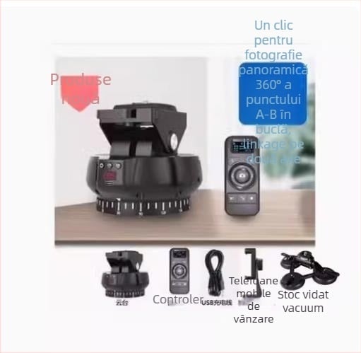 YT1200 Capă pan-tilt electrică cu două axe pentru timelapse și fotografii panoramice, rotație orizontală de 360°, înclinare verticală de 70°, viteză orizontală în 9 trepte, viteză verticală în 9 trepte, greutate 518 g