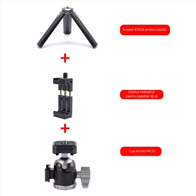 Gimbal mini sferic pentru DSLR — 360° pan/tilt, filet 1/4 inch, aliaj de aluminiu, 85 g