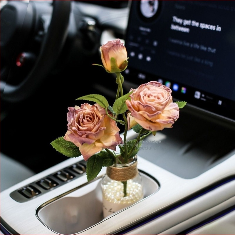 Buchet de trandafiri din mătase pentru interiorul mașinii – vază florală cu design relief, potrivit pentru nunți, decor de casă și recuzită pentru fotografii