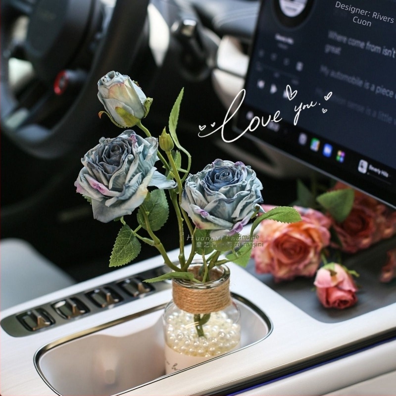 Buchet de trandafiri din mătase pentru interiorul mașinii – vază florală cu design relief, potrivit pentru nunți, decor de casă și recuzită pentru fotografii