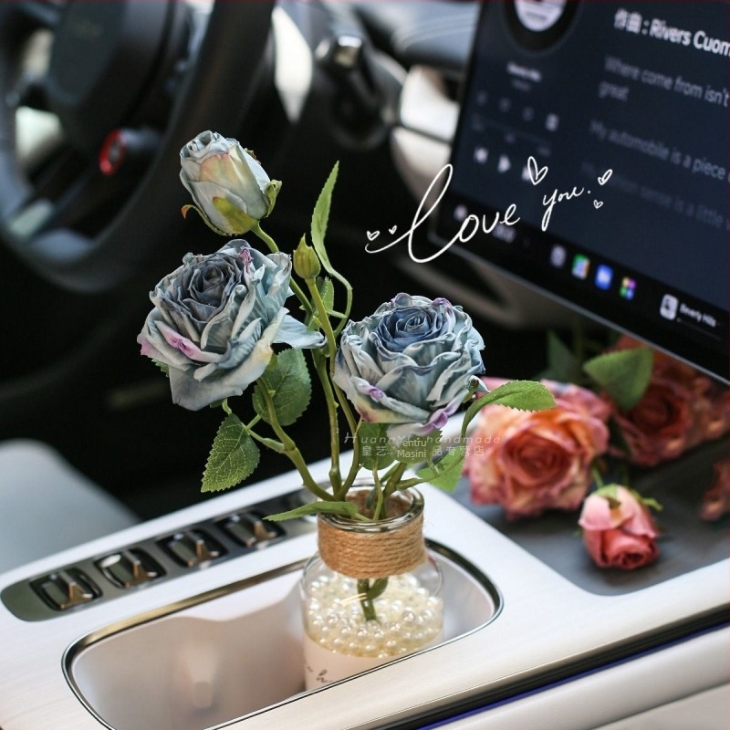 Buchet de trandafiri din mătase pentru interiorul mașinii – vază florală cu design relief, potrivit pentru nunți, decor de casă și recuzită pentru fotografii