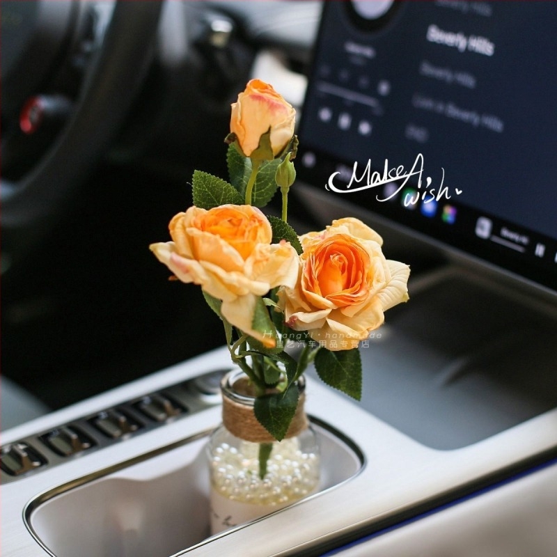 Buchet de trandafiri din mătase pentru interiorul mașinii – vază florală cu design relief, potrivit pentru nunți, decor de casă și recuzită pentru fotografii