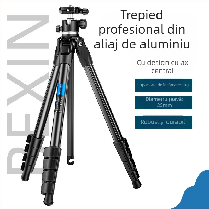 Trepied din aliaj de aluminiu, cap cu bilă, 5 secțiuni, sarcină de 5 kg, plăcuță cu eliberare rapidă, compatibil cu camere mirrorless/DSLR