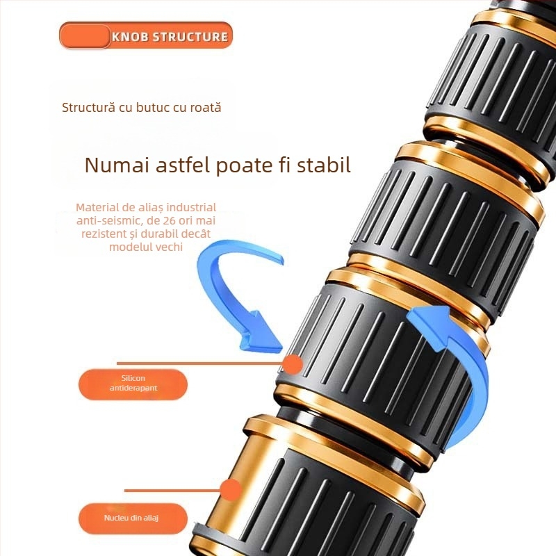 Junrun trepied pentru telefon mobil și tabletă, aliaj de aluminiu, 5 secțiuni, 3D gimbal PTZ, sarcină 2-5 kg
